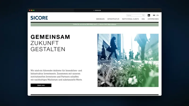 Die Startseite von sicore.de mit der Überschrift Gemeinsam Zukunft gestalten